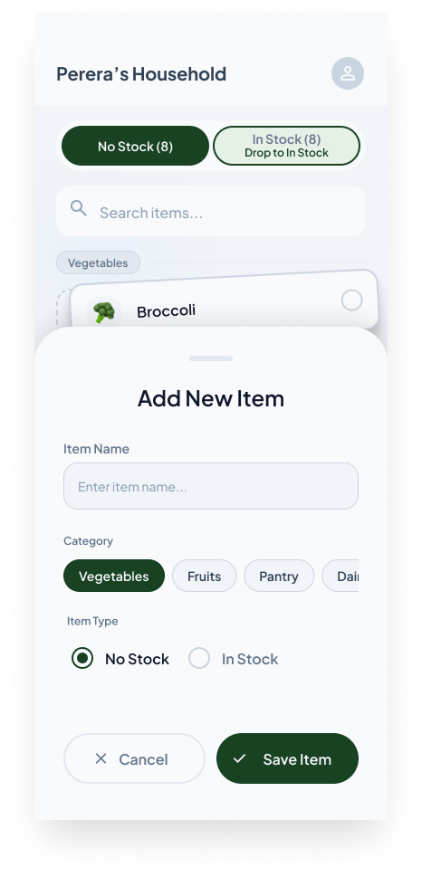 Add new item modal