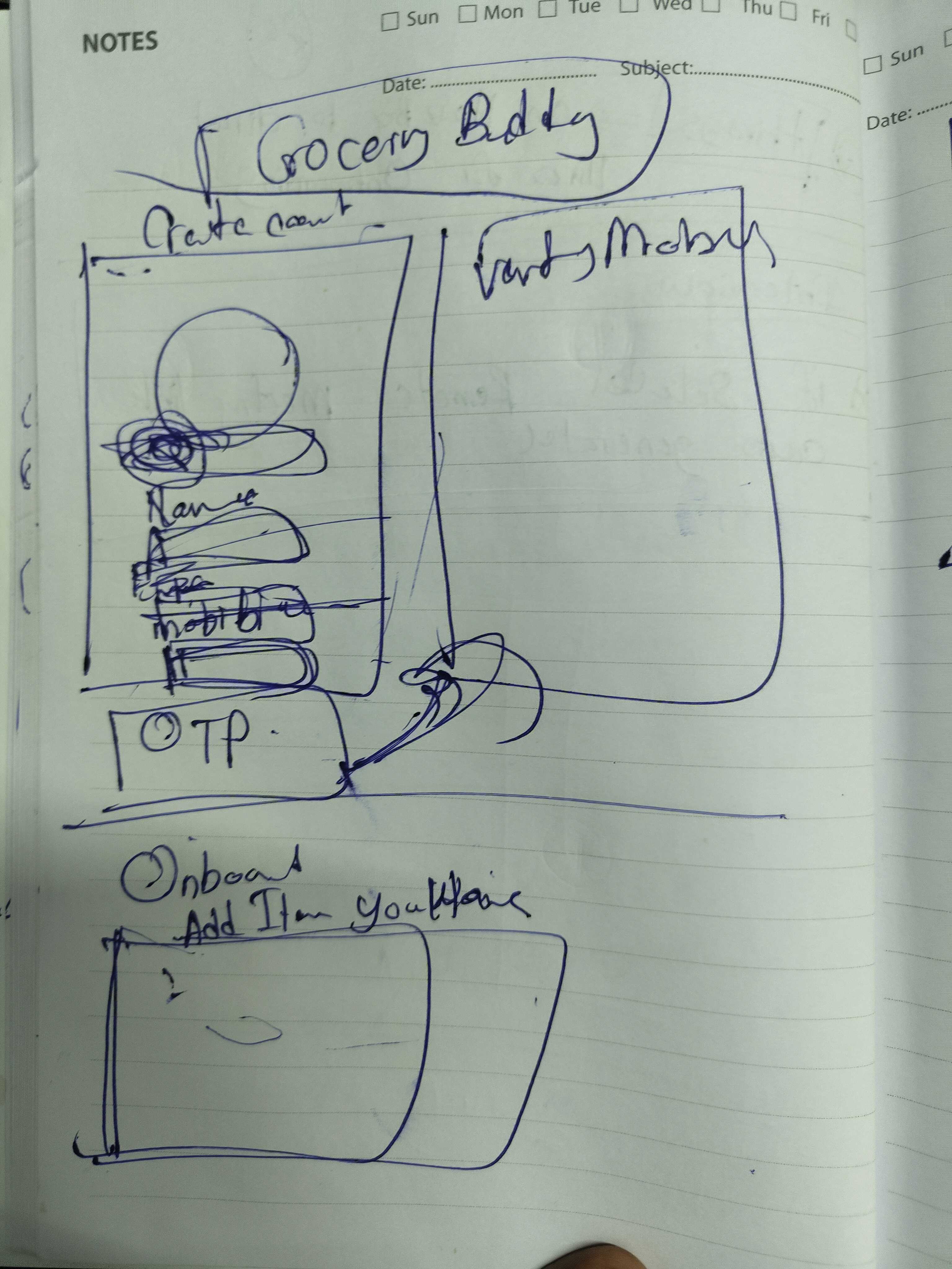 Paper prototype, Grocery Buddy onboarding